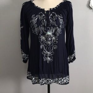 NWT top navy blue w beautiful design and beading
